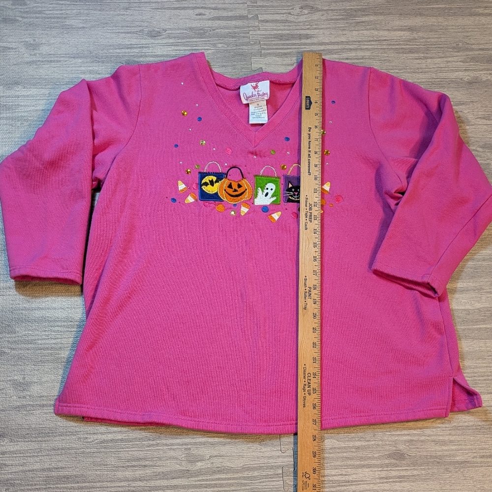 Quacker Factory Halloween V-Neck‎ Sweatshirt, Embroidered & Embellished, Sz 2X - Picture 6 of 10